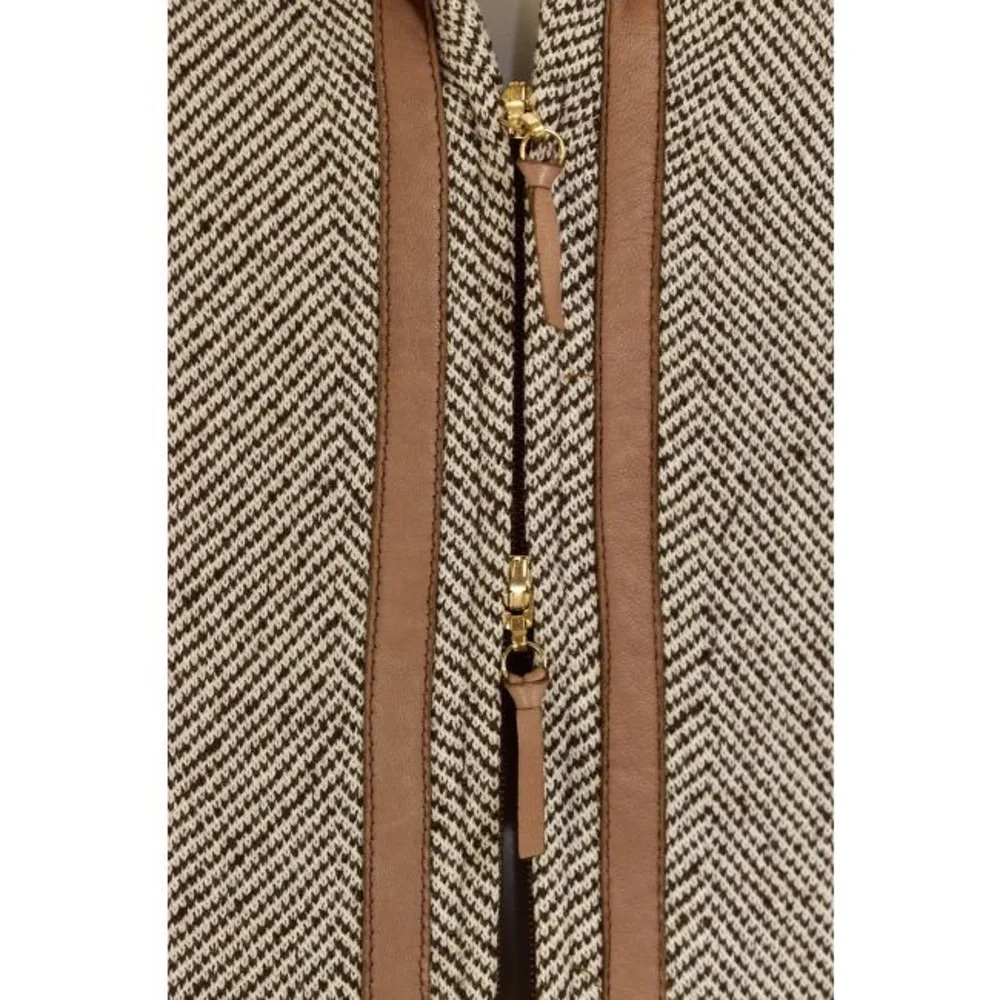 St. John Collection 3pc Leather Trimmed Pantsuit/Skirtsuit in Mocha Tweed - Picture 3 of 10